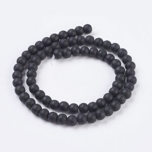 6MM Frosted Black Stone Beads-ONE Gemstone Bead Strand-Jewelry Making Supply NWT
